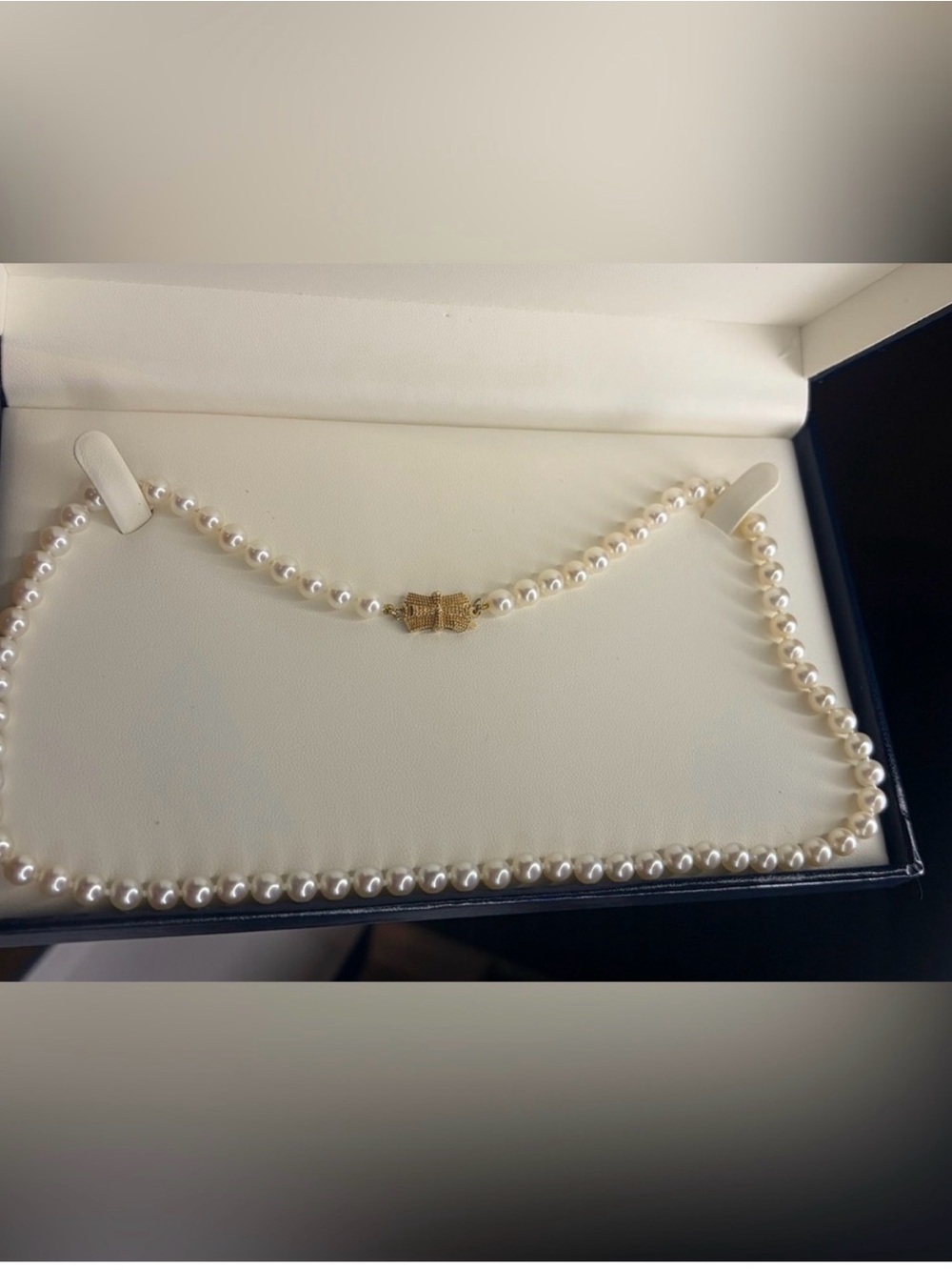 Mikimoto Classic Pearl Necklace with Gold Clasp - White Pearls- Blue Lagoon